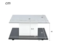 Mesa de centro móvel com rodízios giratórios - 80 x 80 x 40 cm - Vidro e aglomerado - LEDs - Branco e preto