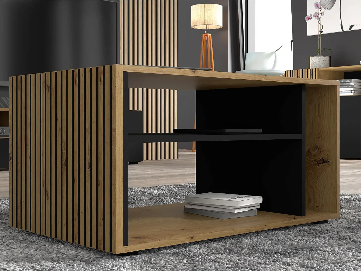 Mesa de centro Nera madeira e preto 45cm