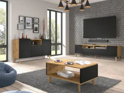 Mesa de centro Nexa madeira e preto 45cm