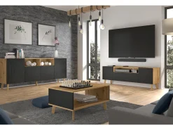 Mesa de centro Nexa madeira e preto 45cm