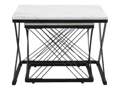 Mesa de centro nido - Juego de 2 - Tablero efecto mármol de alto brillo - Blanco y negro