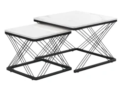 Mesa de centro nido - Juego de 2 - Tablero efecto mármol de alto brillo - Blanco y negro