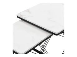 Mesa de centro nido - Juego de 2 - Tablero efecto mármol de alto brillo - Blanco y negro