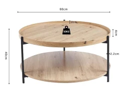 Mesa de centro NORWYN – Cor carvalho envelhecido – Mesa de centro redonda Ø80 cm – MDF – Design original