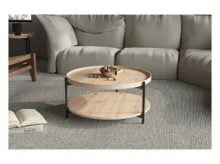 Mesa de centro NORWYN – Cor carvalho envelhecido – Mesa de centro redonda Ø80 cm – MDF – Design original