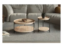 Mesa de centro NORWYN – Cor carvalho envelhecido – Mesa de centro redonda Ø45 cm – MDF – Design compacto e original