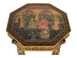 Mesa de centro octogonal em madeira de mangue com detalhes pintados