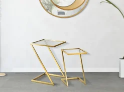 Mesa de centro Ono, Mesa de centro baixa, Porta-revistas para sofá, Estante de sala, 40x40 h60 cm, Dourado