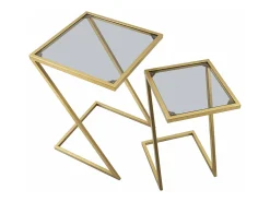 Mesa de centro Ono, Mesa de centro baixa, Porta-revistas para sofá, Estante de sala, 40x40 h60 cm, Dourado