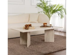 Mesa de centro oval branca 119x60cm efeito travertino TOPI