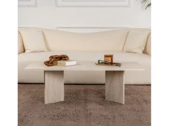 Mesa de centro oval branca 119x60cm efeito travertino TOPI