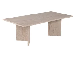 Mesa de centro oval branca 119x60cm efeito travertino TOPI