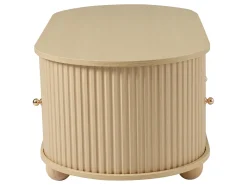 Mesa de centro oval com espaço de arrumação e portas de correr - Cor madeira