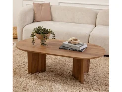 Mesa de centro oval design em madeira castanha 120cm com arrumação
