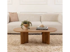 Mesa de centro oval design em madeira castanha 120cm com arrumação