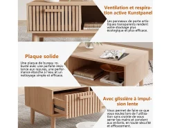 Mesa de centro para sala de estar com armazenamento - tampo resistente, pernas de madeira maciça, painel de arte arejado, gerenciamento de cabos, 100x50x43 cm