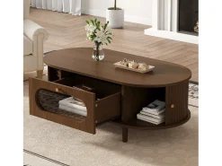 Mesa de centro para sala de estar - 100 x 50 x 36 cm - com 1 gaveta + portas de correr - MDF - marrom