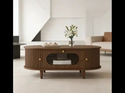 Mesa de centro para sala de estar - 100 x 50 x 36 cm - com 1 gaveta + portas de correr - MDF - marrom