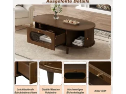 Mesa de centro para sala de estar - 100 x 50 x 36 cm - com 1 gaveta + portas de correr - MDF - marrom