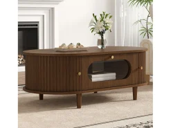 Mesa de centro para sala de estar - 100 x 50 x 36 cm - com 1 gaveta + portas de correr - MDF - marrom