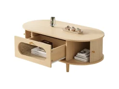 Mesa de centro para sala de estar - 100 x 50 x 36 cm - com 1 gaveta + portas de correr - MDF - cor natural