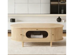 Mesa de centro para sala de estar - 100 x 50 x 36 cm - com 1 gaveta + portas de correr - MDF - cor natural