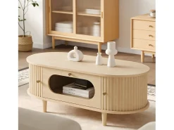 Mesa de centro para sala de estar - 100 x 50 x 36 cm - com 1 gaveta + portas de correr - MDF - cor natural