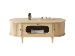 Mesa de centro para sala de estar - 100 x 50 x 36 cm - com 1 gaveta + portas de correr - MDF - cor natural