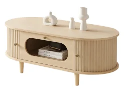 Mesa de centro para sala de estar - 100 x 50 x 36 cm - com 1 gaveta + portas de correr - MDF - cor natural