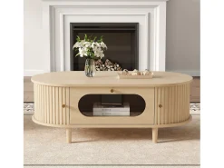 Mesa de centro para sala de estar - 100 x 50 x 36 cm - com 1 gaveta + portas de correr - MDF - cor natural
