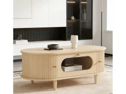 Mesa de centro para sala de estar - 100 x 50 x 36 cm - com 1 gaveta + portas de correr - MDF - cor natural