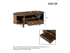 Mesa de centro para sala de estar - 100 x 50 x 36 cm - com gaveta + espaço de armazenamento aberto + portas de correr - MDF - marrom