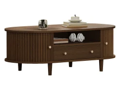 Mesa de centro para sala de estar - 100 x 50 x 36 cm - com gaveta + espaço de armazenamento aberto + portas de correr - MDF - marrom