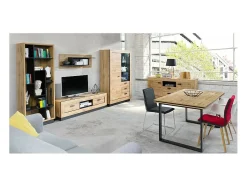 Mesa de centro para sua sala MALAGA. Cores carvalho wotan e metal preto. Design e tendência.