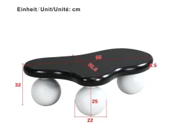 Mesa de centro preta - Mesa de centro com luzes LED e pés redondos brancos - design em forma de nuvem - para sala de estar e quarto de criança