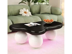 Mesa de centro preta - Mesa de centro com luzes LED e pés redondos brancos - design em forma de nuvem - para sala de estar e quarto de criança