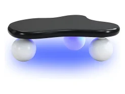 Mesa de centro preta - Mesa de centro com luzes LED e pés redondos brancos - design em forma de nuvem - para sala de estar e quarto de criança