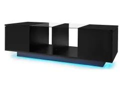 Mesa de centro preta com iluminação LED e espaço de arrumação - Tampo brilhante e painel central em vidro