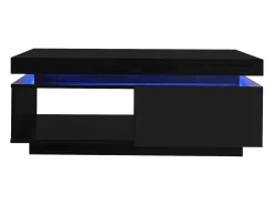 Mesa de centro preta com iluminação LED e gaveta, aglomerado, 100x50x40,3 cm