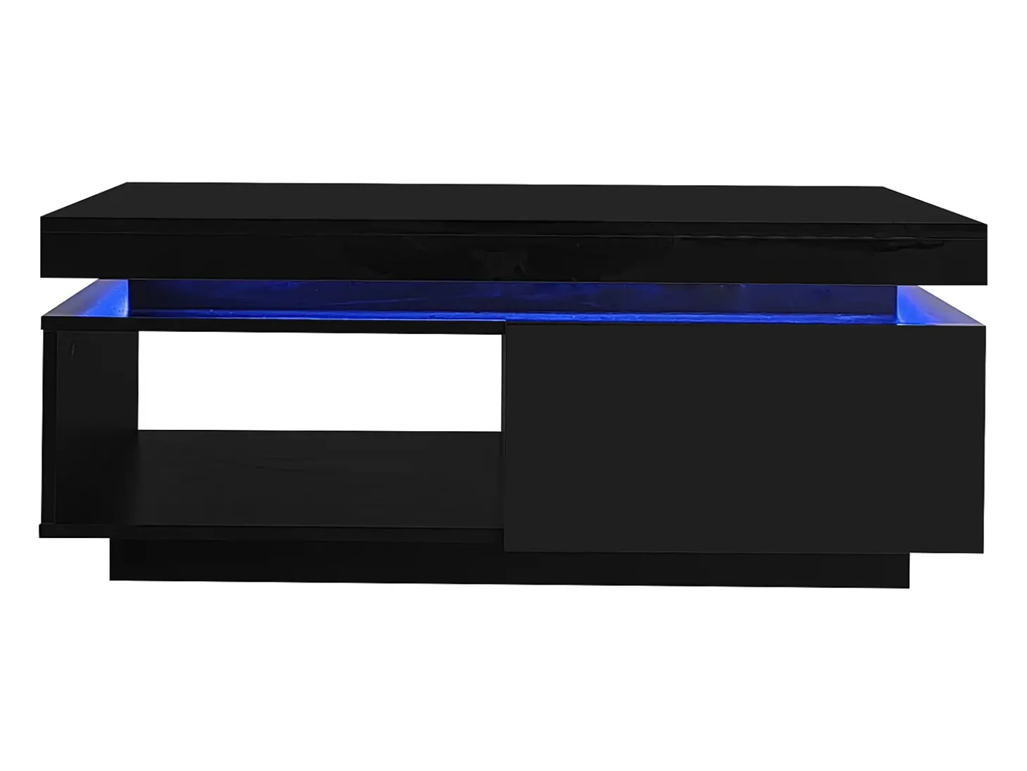 Mesa de centro preta com iluminação LED e gaveta, aglomerado, 100x50x40,3 cm