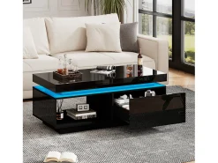 Mesa de centro preta com iluminação LED e gaveta, aglomerado, 100x50x40,3 cm