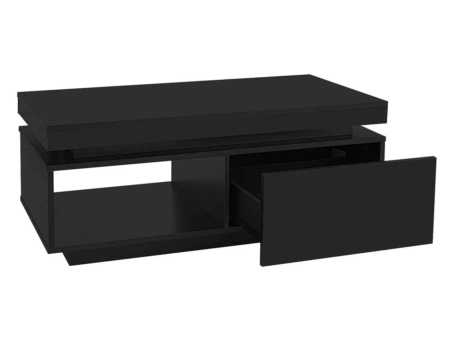 Mesa de centro preta com iluminação LED e gaveta, aglomerado, 100x50x40,3 cm
