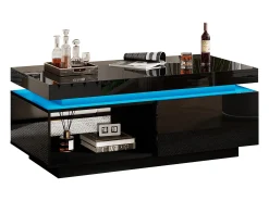 Mesa de centro preta com iluminação LED e gaveta, aglomerado, 100x50x40,3 cm