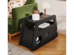 Mesa de centro preta com rodas e arrumação, design redondo 81x33x51,5cm