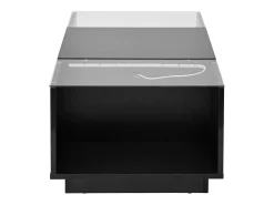 Mesa de centro preta com 2 gavetas, iluminação LED e tampo em vidro 105x50x35cm