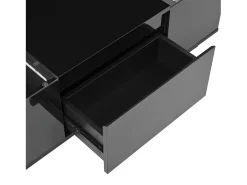 Mesa de centro preta com 2 gavetas, iluminação LED e tampo em vidro 105x50x35cm