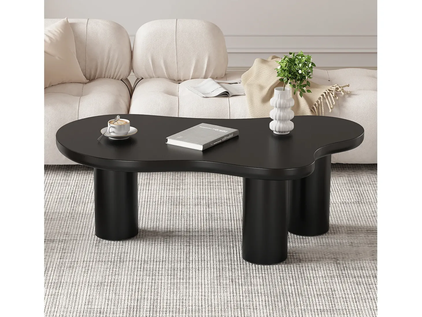 Mesa de centro preta em forma de nuvem - MDF e PVC