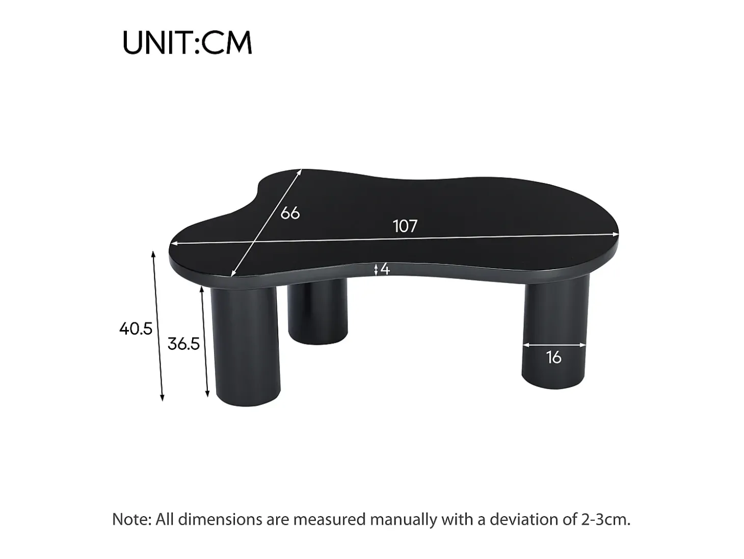 Mesa de centro preta em forma de nuvem - MDF e PVC
