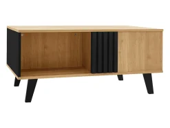 Mesa de centro preta natural e clara com funções de arrumação versáteis, 100x60x45cm