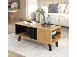 Mesa de centro preta natural e clara com funções de arrumação versáteis, 100x60x45cm